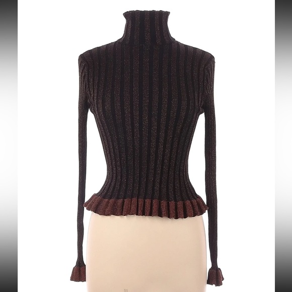 Zara Women Brown/Black Long Sleeve Turtleneck M - Picture 2 of 3